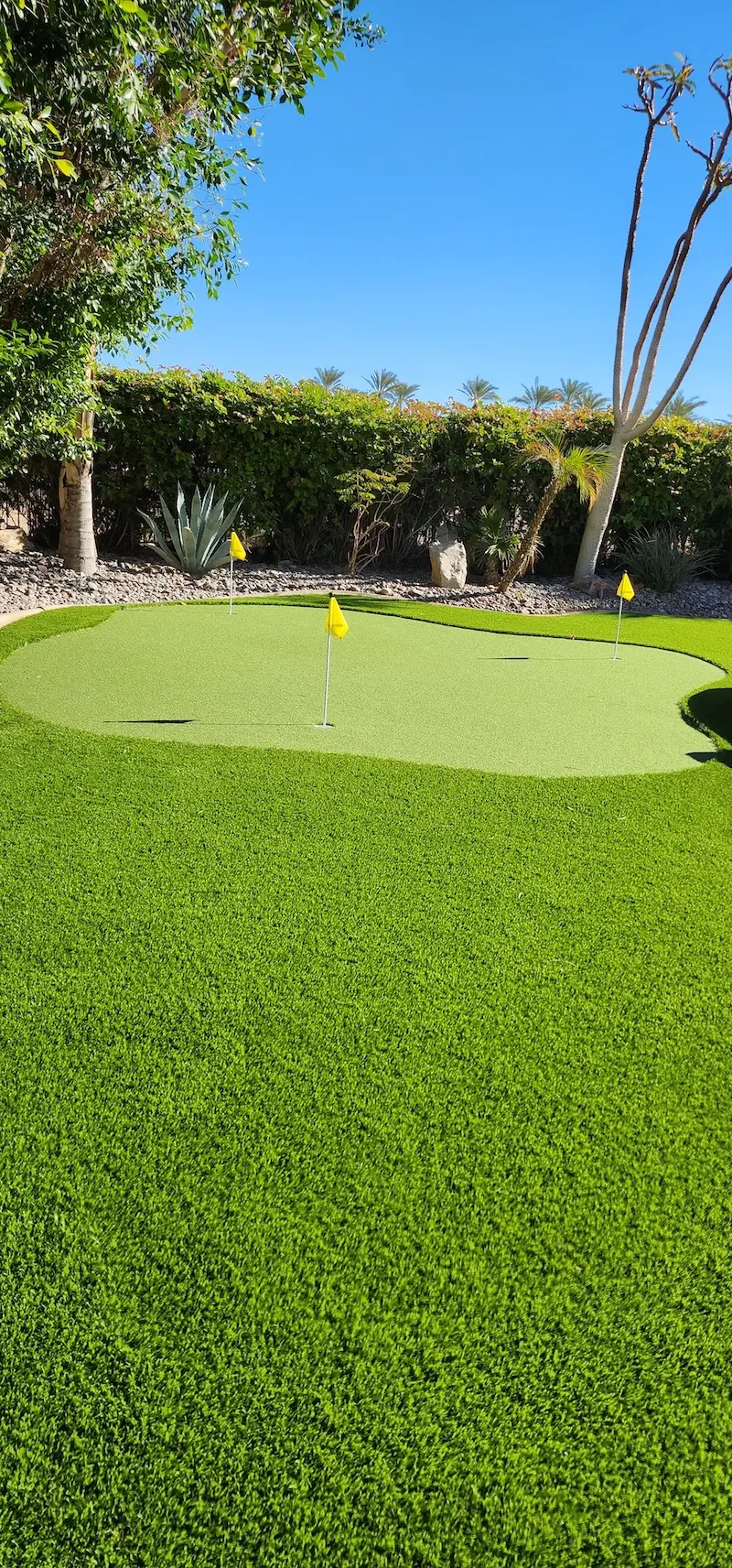 A picture of a putting green in somebody's backyard.